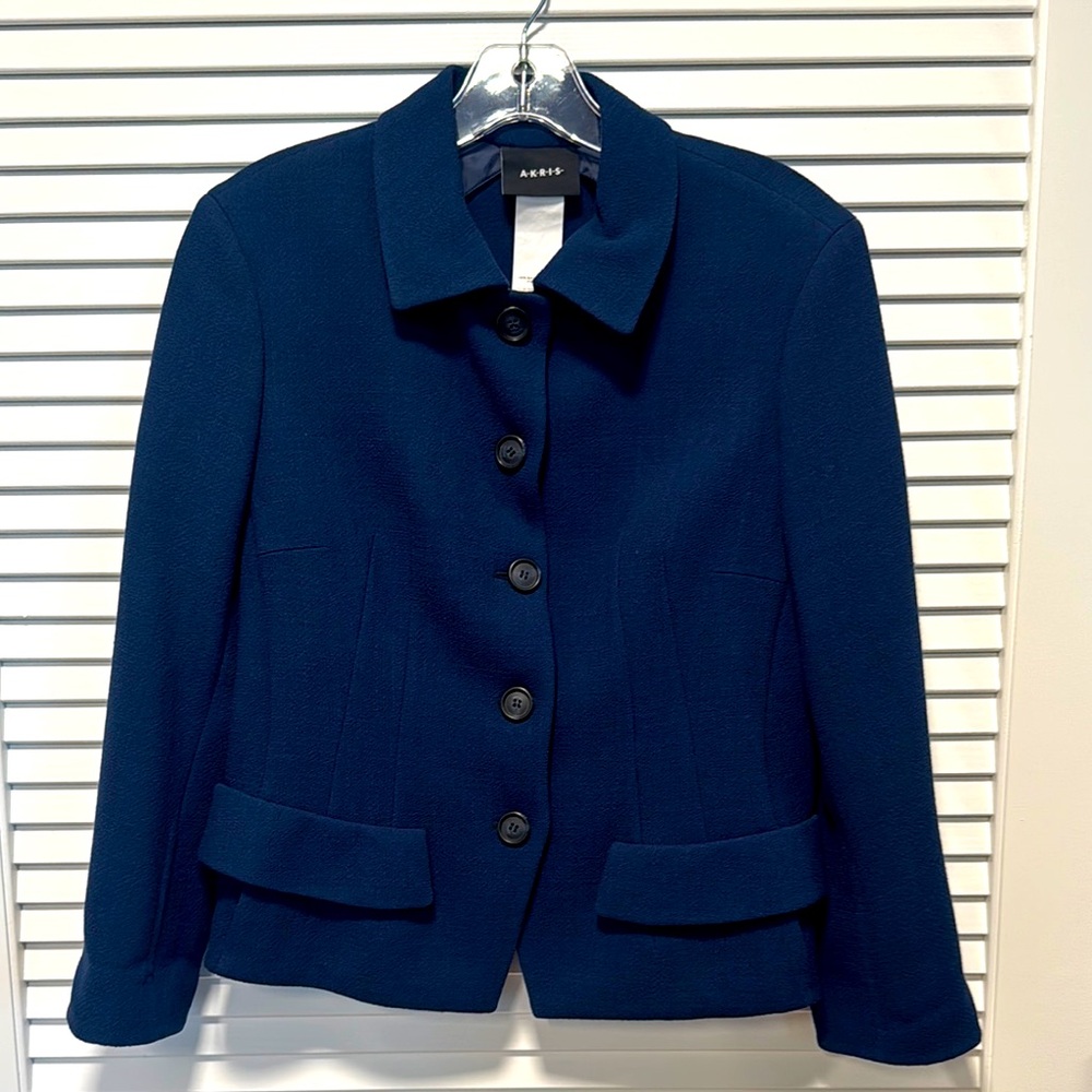 Akris teal Textured Button-Front Jacket